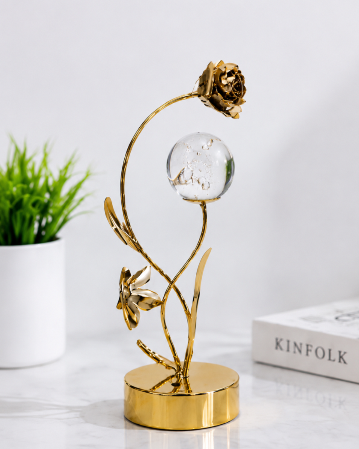 Eternal Gold-Tone Crystal Rose Tabletop Decor